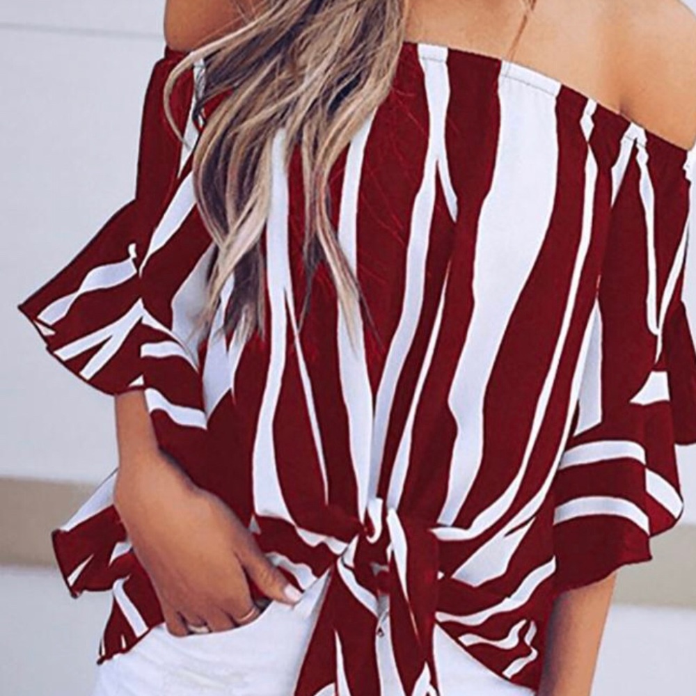SOLD Striped Knot Bardot Blouse